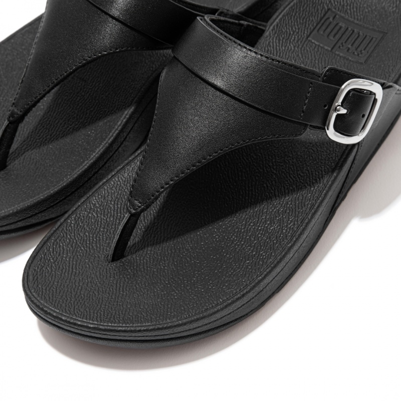 Women's Fitflop Lulu Adjustable Leather Toe-Post Sandals Black | ZA-62TKMQNOB