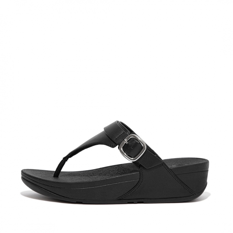 Women\'s Fitflop Lulu Adjustable Leather Toe-Post Sandals Black | ZA-62TKMQNOB