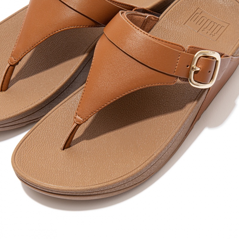 Women's Fitflop Lulu Adjustable Leather Toe-Post Sandals Brown | ZA-01PEKRADI