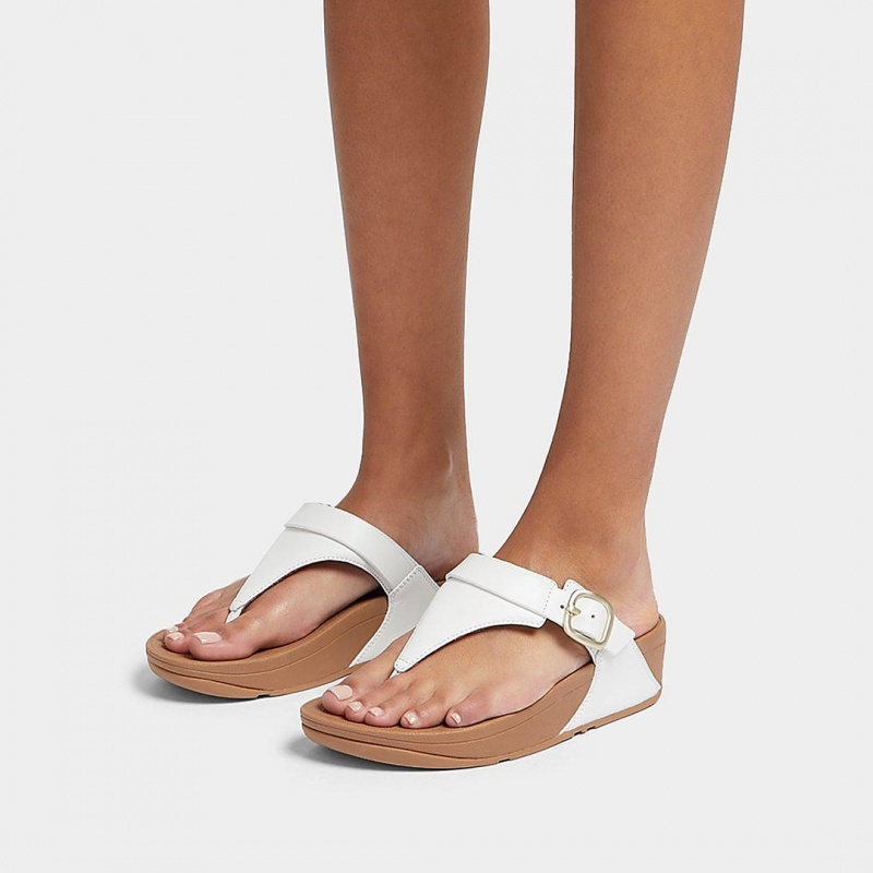 Women's Fitflop Lulu Adjustable Leather Toe-Post Sandals White | ZA-57ERDKWMB