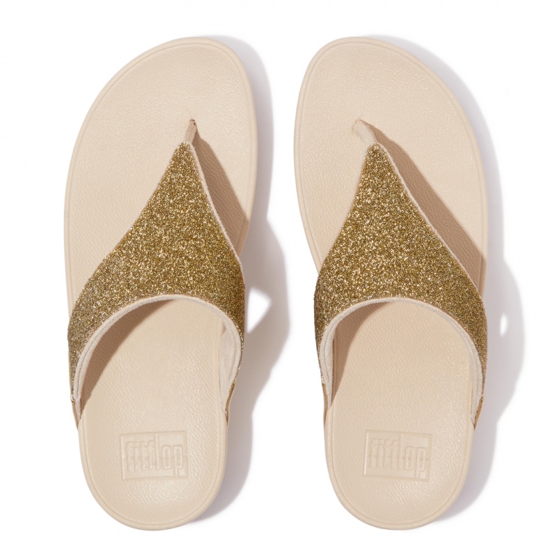 Women's Fitflop Lulu Canvas Leather Thongs Toe-Post Sandals Gold | ZA-91SNRJXQI