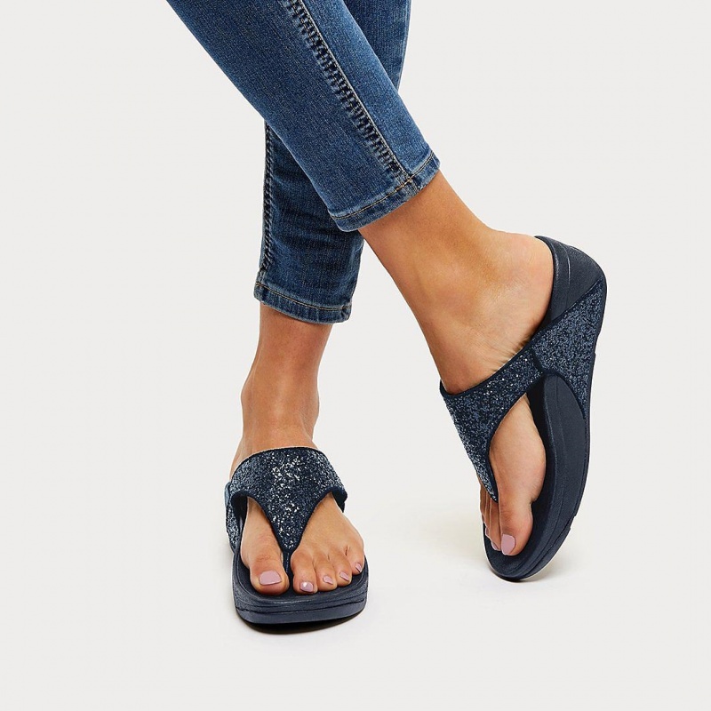 Women's Fitflop Lulu Glitter Toe-Post Sandals Navy | ZA-92NPUOVBT