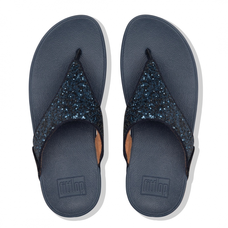 Women's Fitflop Lulu Glitter Toe-Post Sandals Navy | ZA-92NPUOVBT