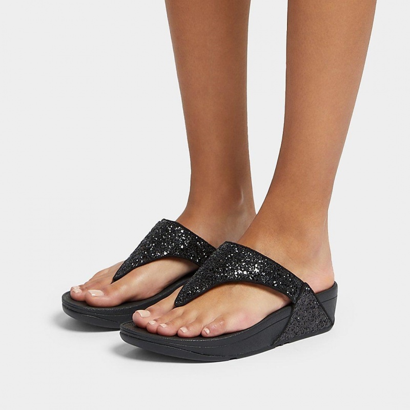 Women's Fitflop Lulu Glitter Toe-Post Sandals Black | ZA-45GCSRWAP