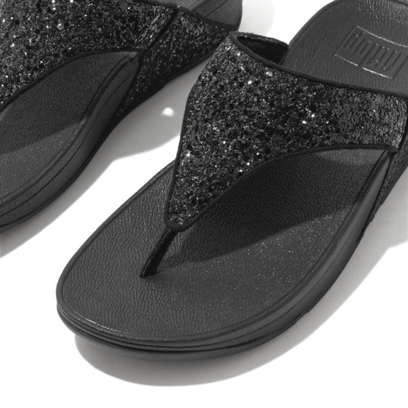 Women's Fitflop Lulu Glitter Toe-Post Sandals Black | ZA-45GCSRWAP