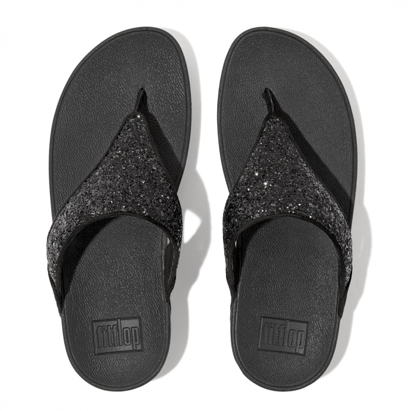 Women's Fitflop Lulu Glitter Toe-Post Sandals Black | ZA-45GCSRWAP