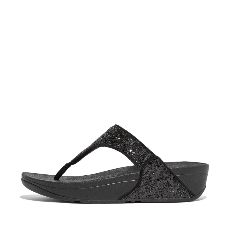 Women\'s Fitflop Lulu Glitter Toe-Post Sandals Black | ZA-45GCSRWAP