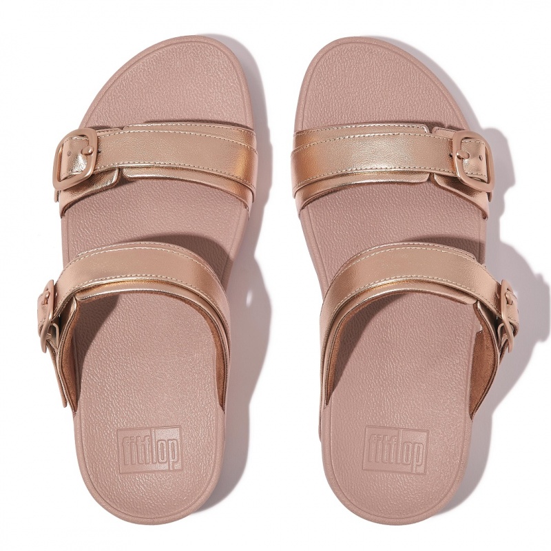 Women's Fitflop Lulu Leather Slides Rose Gold | ZA-27UZEPSAR