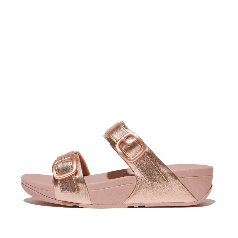 Women\'s Fitflop Lulu Leather Slides Rose Gold | ZA-27UZEPSAR