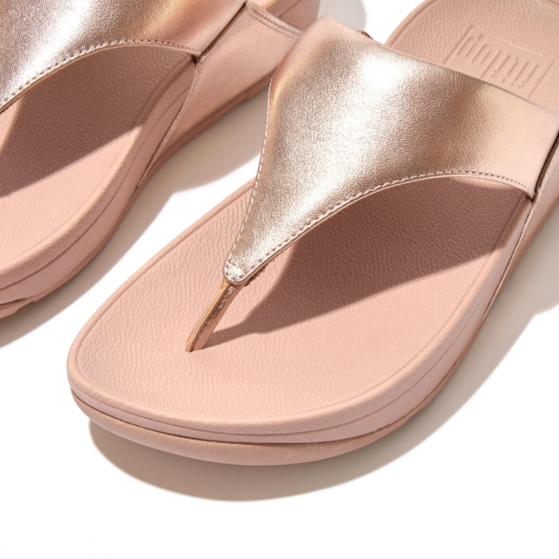 Women's Fitflop Lulu Leather Toe-Post Sandals Rose Gold | ZA-45FNTBRZA