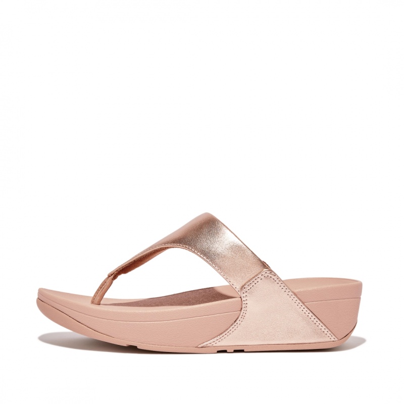 Women\'s Fitflop Lulu Leather Toe-Post Sandals Rose Gold | ZA-45FNTBRZA