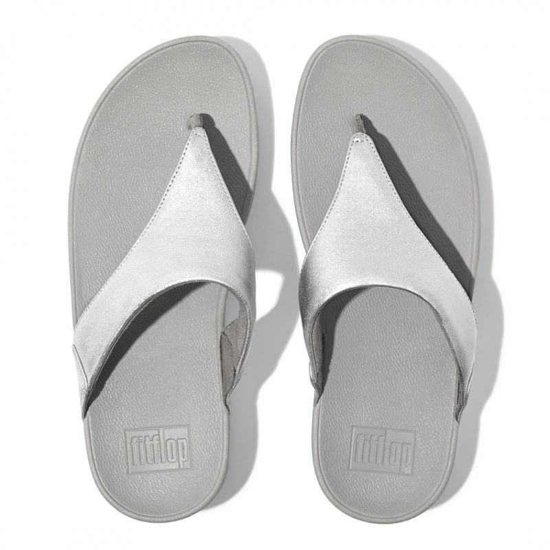 Women's Fitflop Lulu Leather Toe-Post Sandals Silver | ZA-04IPQCNZB