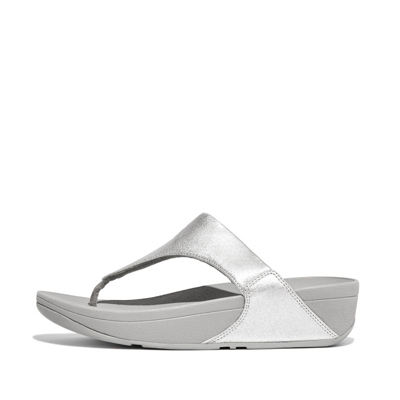 Women\'s Fitflop Lulu Leather Toe-Post Sandals Silver | ZA-04IPQCNZB