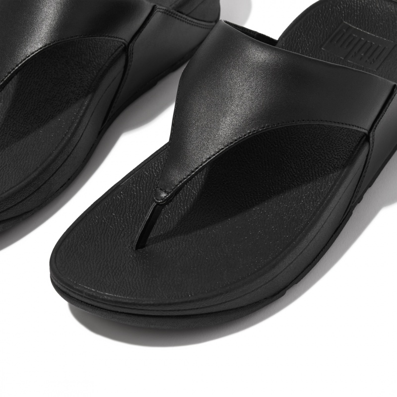 Women's Fitflop Lulu Leather Toe-Post Sandals Black | ZA-27AGWTCBV