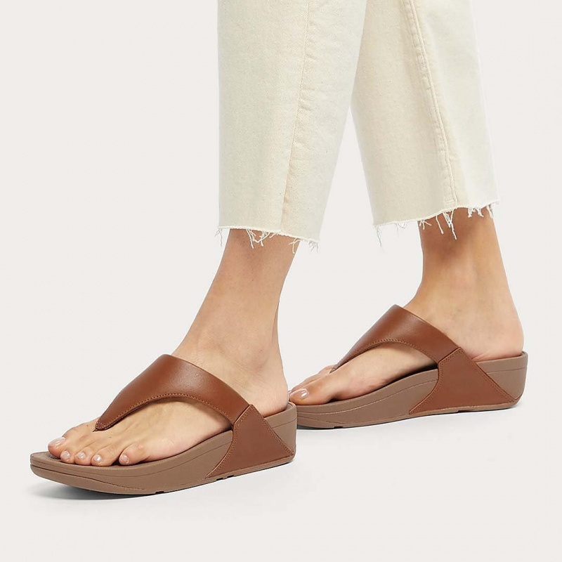 Women's Fitflop Lulu Leather Toe-Post Sandals Brown | ZA-82BIZGLWV