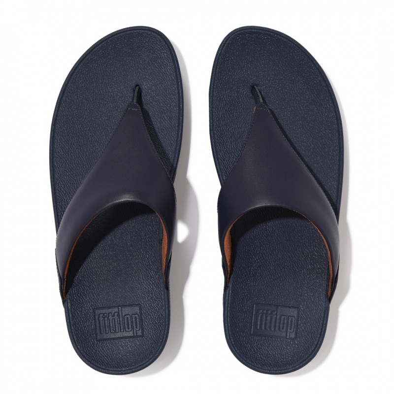 Women's Fitflop Lulu Leather Toe-Post Sandals Navy | ZA-92KRMWJBL