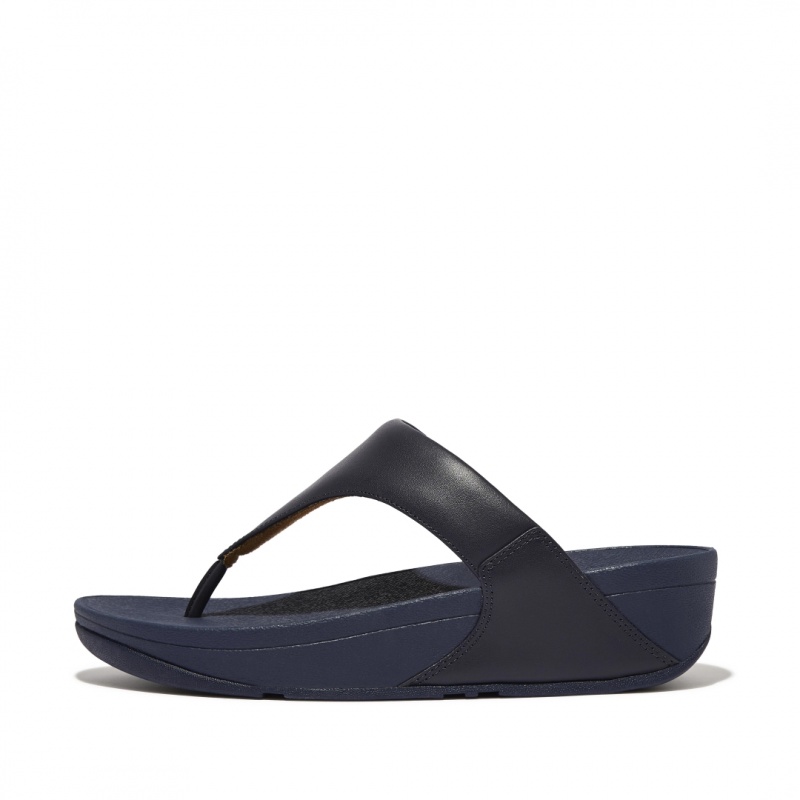 Women\'s Fitflop Lulu Leather Toe-Post Sandals Navy | ZA-92KRMWJBL