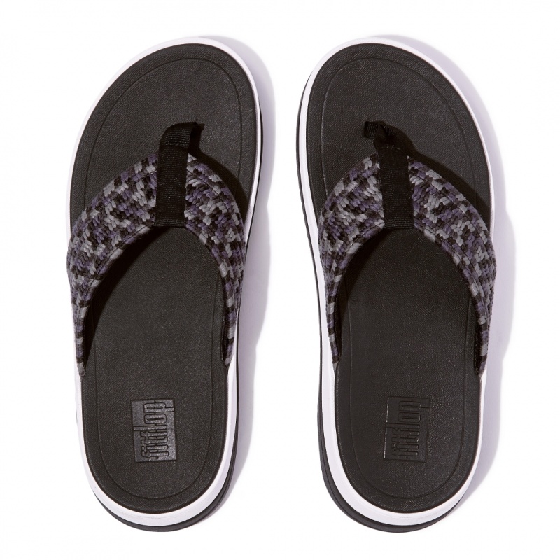 Women's Fitflop Surff Cotton Webbing Toe Thongs Thongs Black | ZA-64NDBGQIL