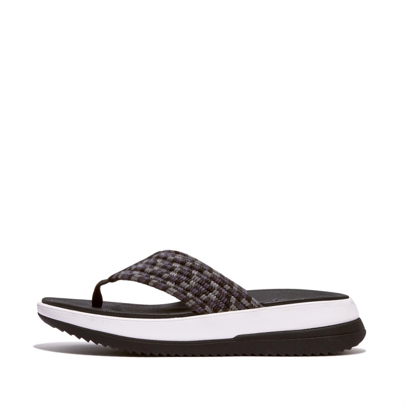 Women\'s Fitflop Surff Cotton Webbing Toe Thongs Thongs Black | ZA-64NDBGQIL