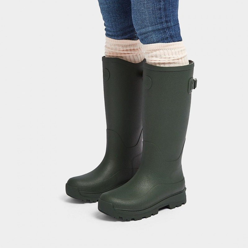 Women's Fitflop Wonderwelly Atb Natural Mix Welly Rubber Boots Deep Green | ZA-13BHMQORD