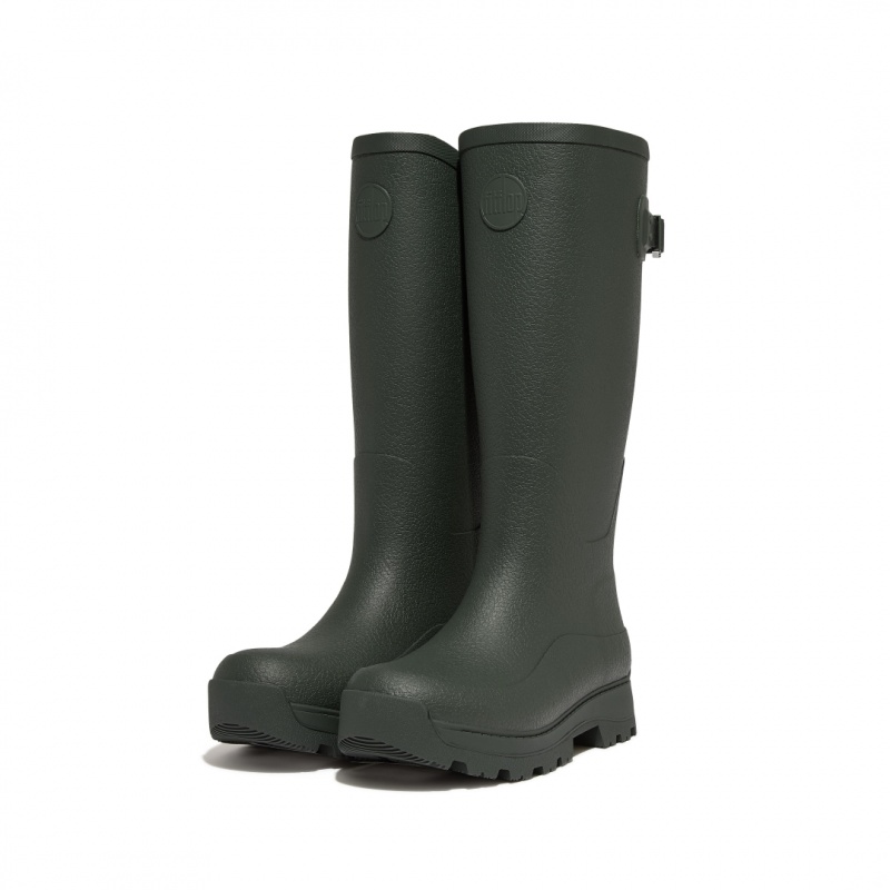 Women's Fitflop Wonderwelly Atb Natural Mix Welly Rubber Boots Deep Green | ZA-13BHMQORD